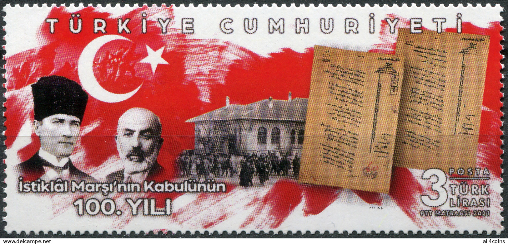 Turkey 2021. 100th Anniversary Of The National Anthem (MNH OG) Stamp - Ongebruikt