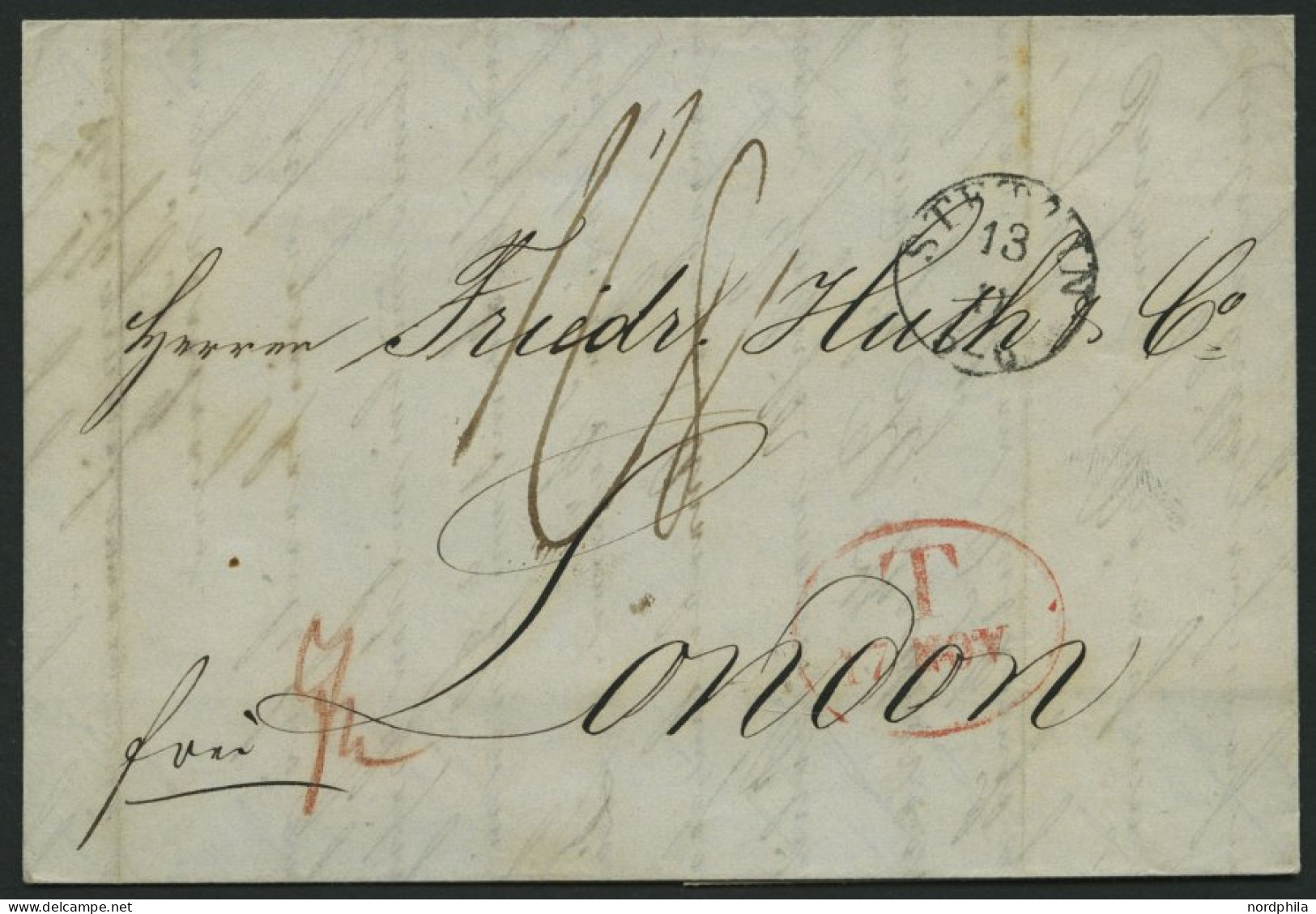 HAMBURG - GRENZÜBERGANGSSTEMPEL 1846, T 17 NOV, In Rot Auf Brief Von Stettin (K1) über Hamburg (rückseitiger K1) Nach Lo - Vorphilatelie