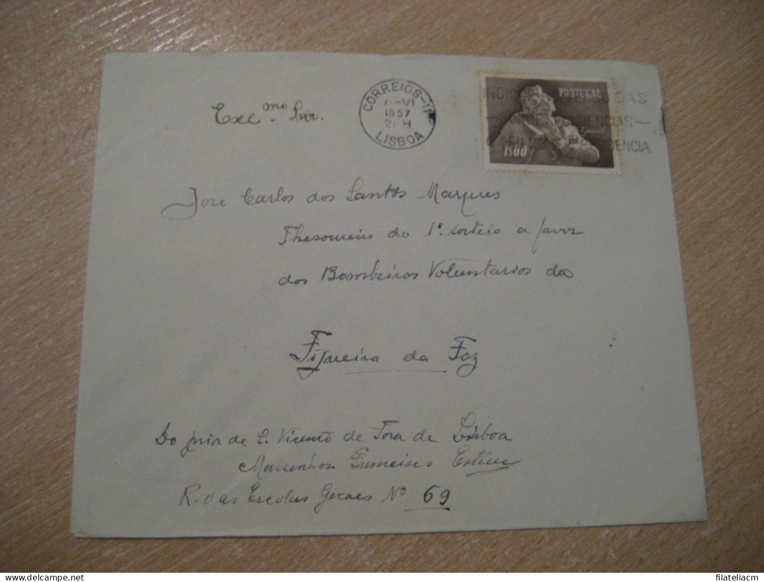 LISBOA 1957 To Figueira Da Foz Fire Firemen Fireman Garret Literature Mason Masonry Cancel Cover PORTUGAL - Storia Postale