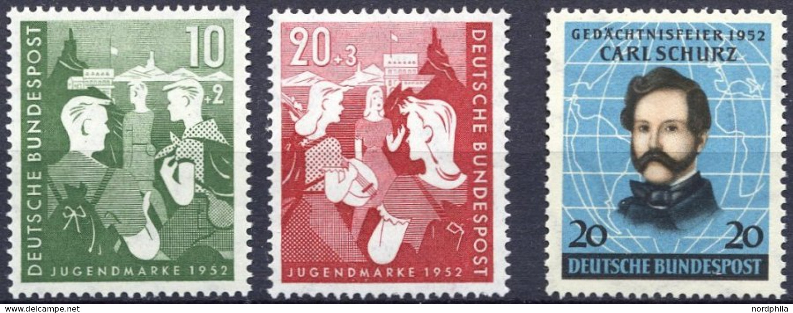BUNDESREPUBLIK 153/4,155 **, 1952, Bundesjugendplan Und Schurz, 3 Prachtwerte, Mi. 60.- - Unused Stamps