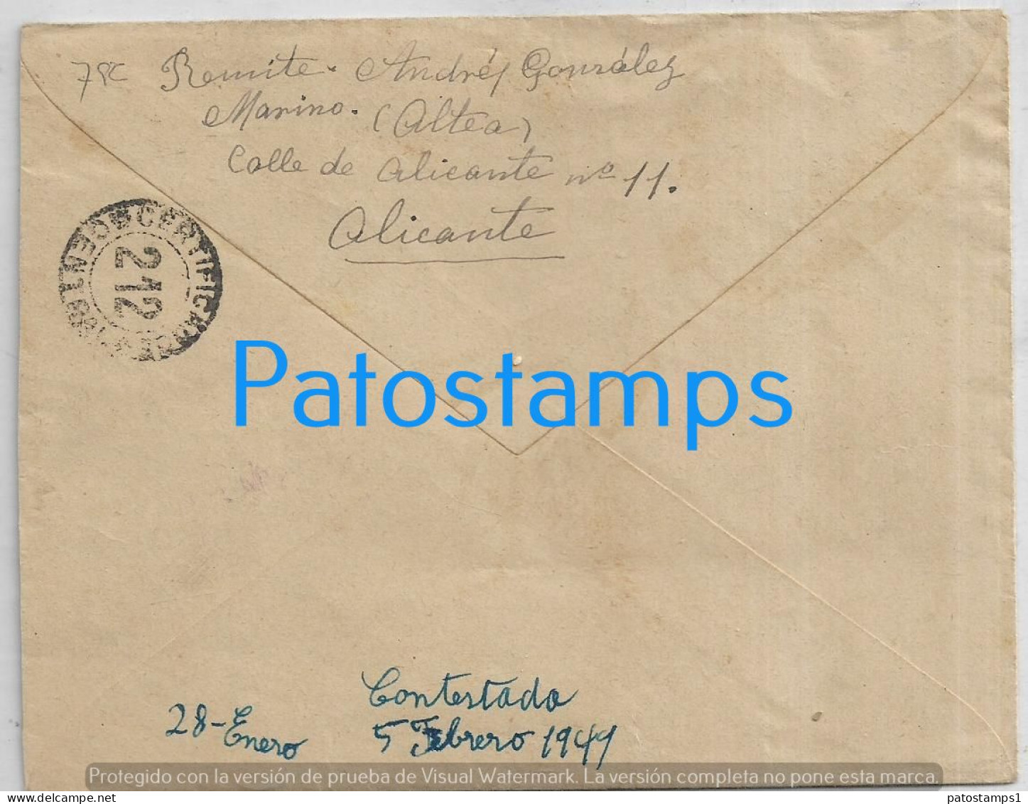 226076 SPAIN ESPAÑA ALICANTE COVER CANCEL YEAR 1949 CENSORED CIRCULATED TO ARGENTINA NO POSTAL POSTCARD - Andere & Zonder Classificatie