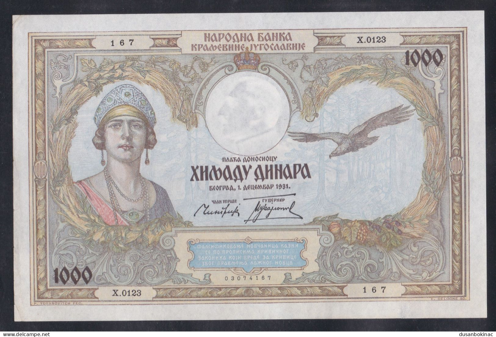 Yugoslavia-1000 Dinara 1931 Zamenska ,aunc,Replacement - Yugoslavia