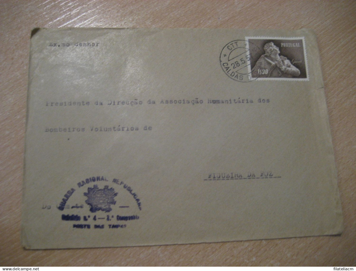 CALDAS DAS TAIPAS 1957 To Figueira Da Foz Firemen Garret Mason Masonry Cancel Guarda Nacional Republicana Cover PORTUGAL - Briefe U. Dokumente