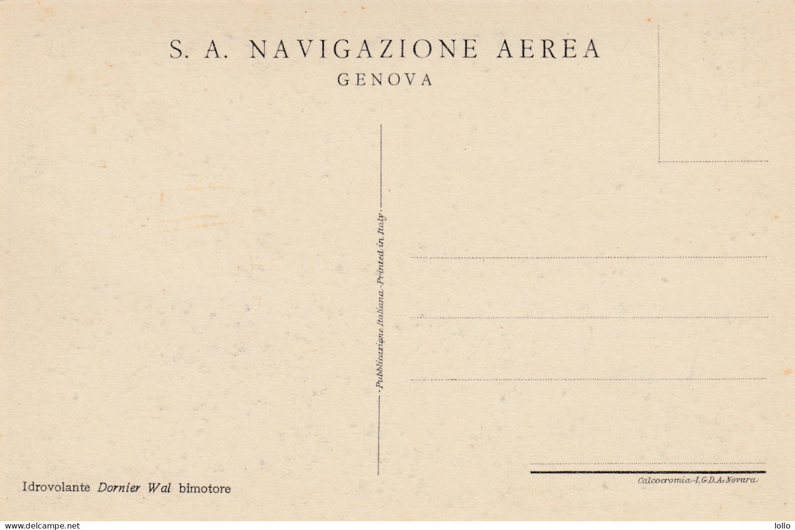 Aviazione   -  Aerei  - Idrovolante Donier Wal  -  I  AYZY  - F. Piccolo  -  Nuova -  Bella - 1919-1938: Fra Le Due Guerre