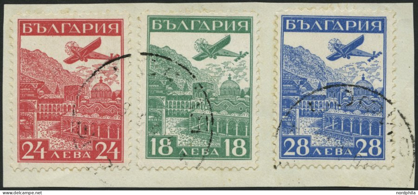 BULGARIEN 249-51 BrfStk, 1932, Luftpostausstellung Auf Briefstück, Prachtsatz, Mi. 90.- - Other & Unclassified