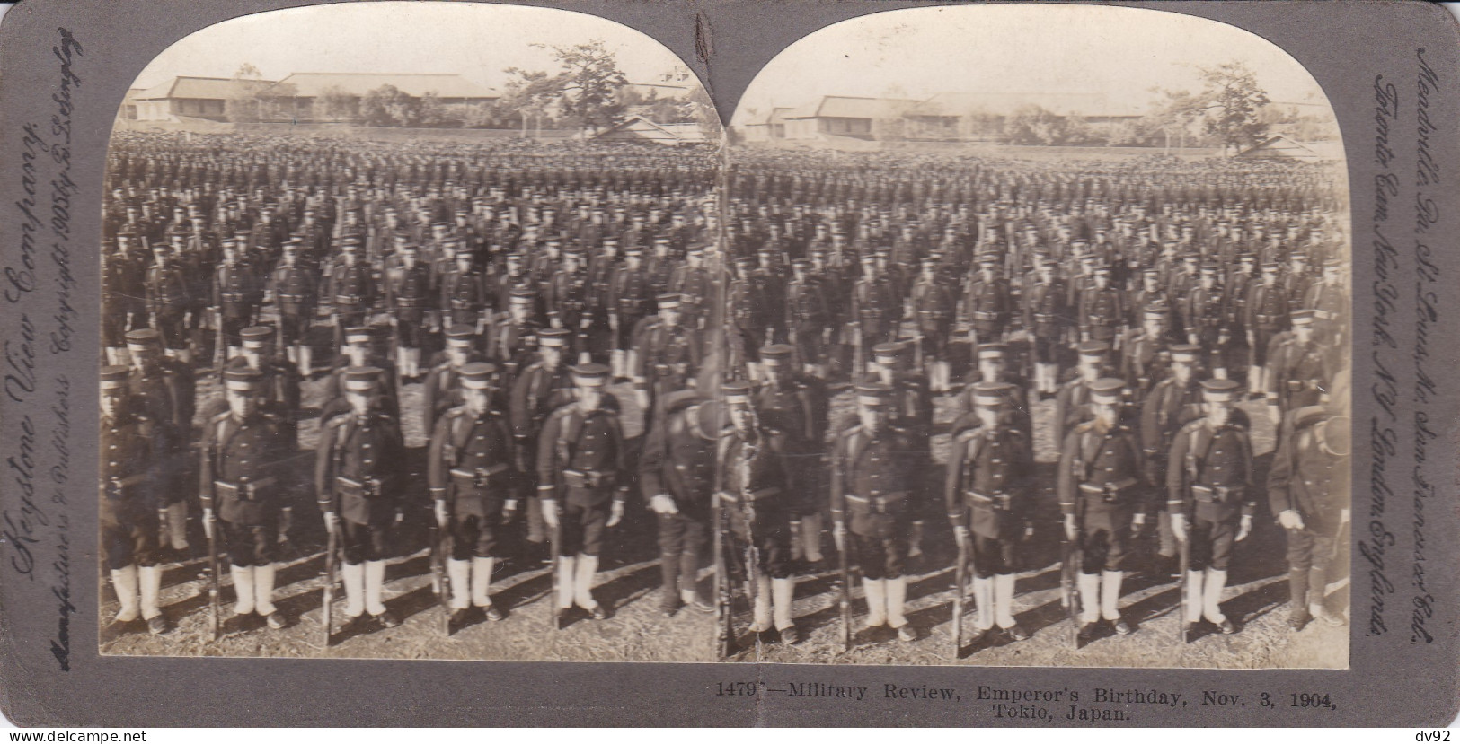 JAPON PHOTOGRAPHIE STEREOSCOPIQUE MILITARY REVIEW EMPEROR S BIRTHDAY NOV. 3 1904 - Stereo-Photographie