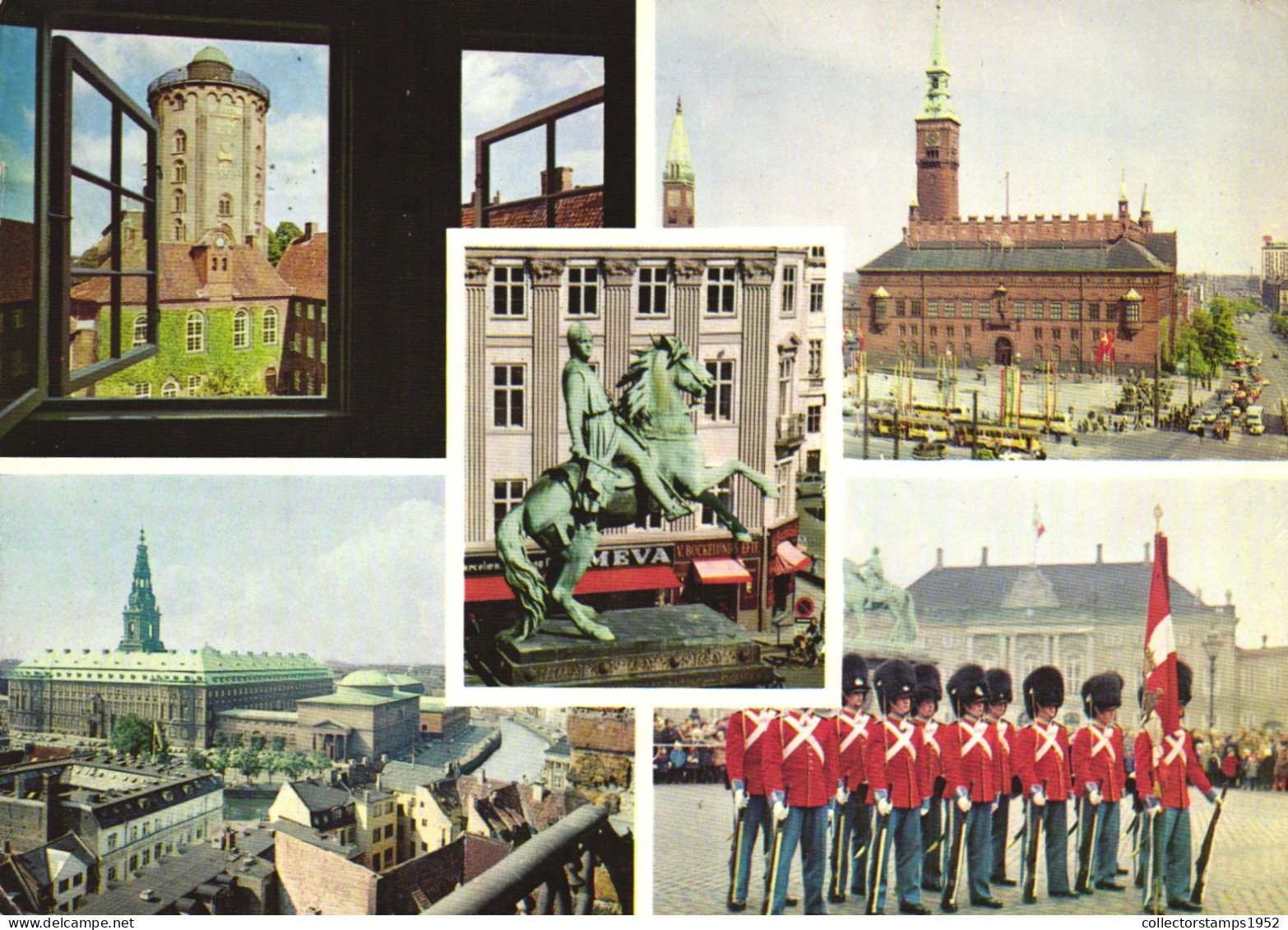 MULTIPLE VIEWS, ARCHITECTURE, TOWN HALL, ROUND TOWER, STATUE, HORSE, CARS, GUARDS, FLAG, CHRISTIANSBORG,DENMARK,POSTCARD - Danemark