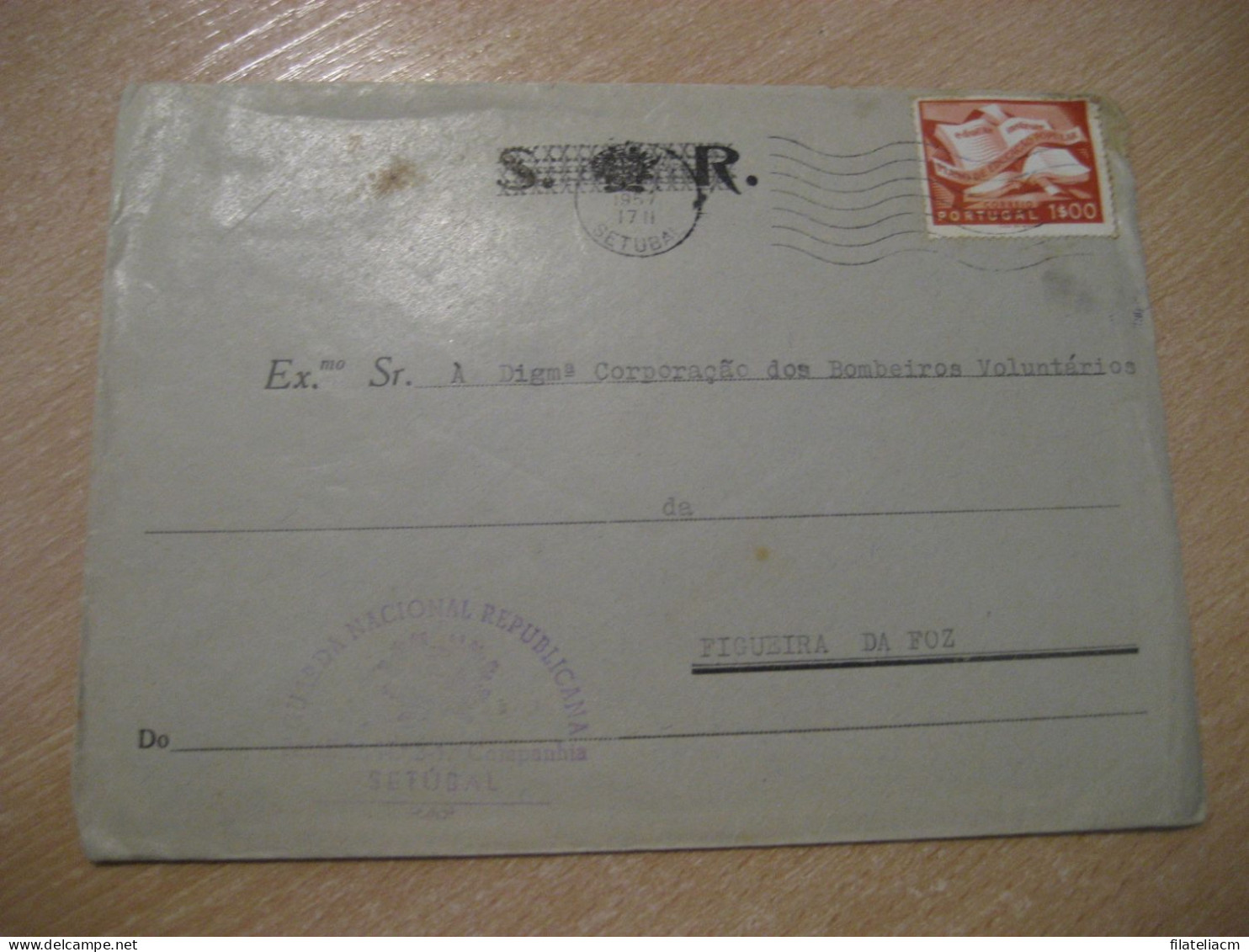 SETUBAL 1957 To Figueira Da Foz Firemen Fireman Cancel Guarda Nacional Republicana Cover PORTUGAL - Lettres & Documents