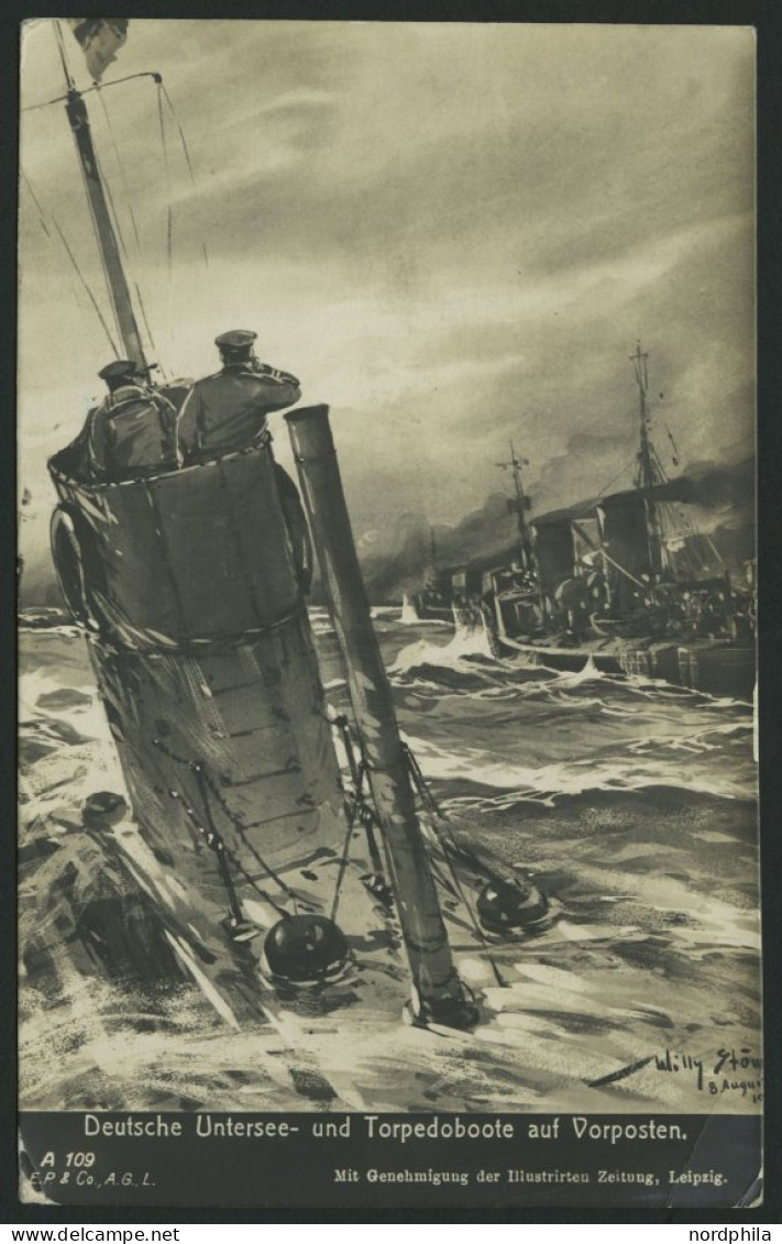 MSP VON 1914 - 1918 (Sperrfahrzeugdivision Der Elbe), 26.2.1915, Violetter Briefstempel, Feldpost-Ansichtskarte Von Bord - Marítimo