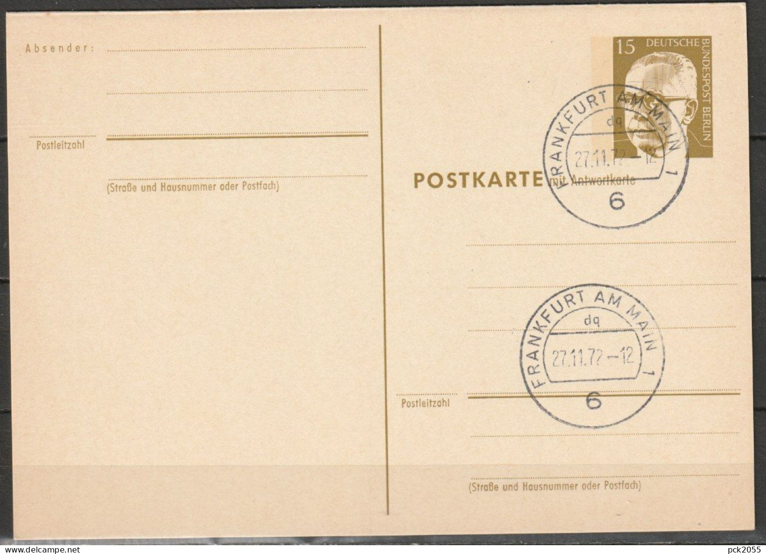 Berlin Ganzsache 1971/72 Mi.-Nr. P 87 Tagesstempel FRANKFURT 27.11.72  ( PK 302 ) - Cartoline - Usati