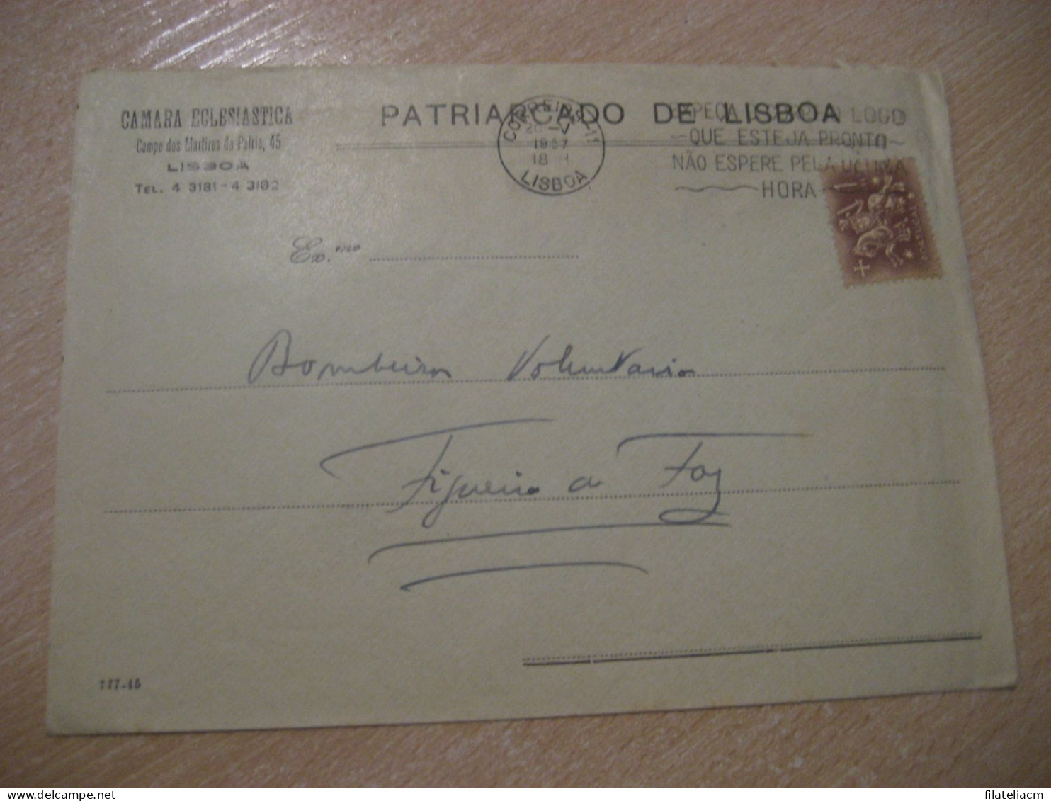 LISBOA 1957 To Figueira Da Foz Firemen Fireman Fire Cancel Camara Eclesiastica Cover PORTUGAL - Lettres & Documents