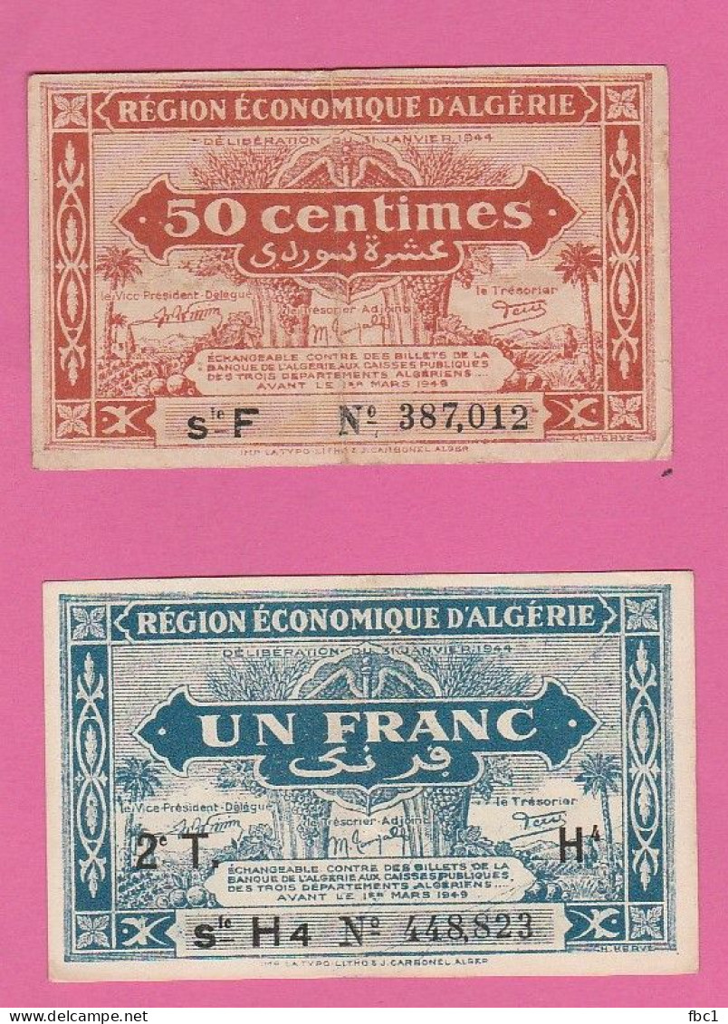 Région Economique D'Algérie - 50 Centimes Et 1 Franc (1944) - Cámara De Comercio