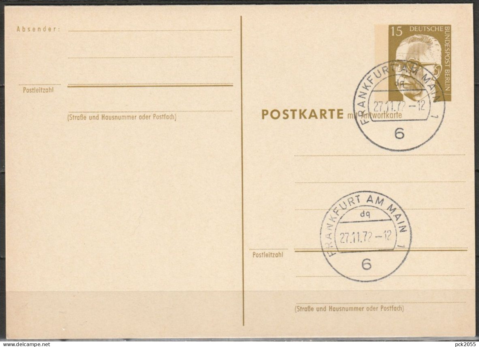 Berlin Ganzsache 1971/72 Mi.-Nr. P 87 Tagesstempel FRANKFURT 27.11.72  ( PK 328 ) - Postkarten - Gebraucht