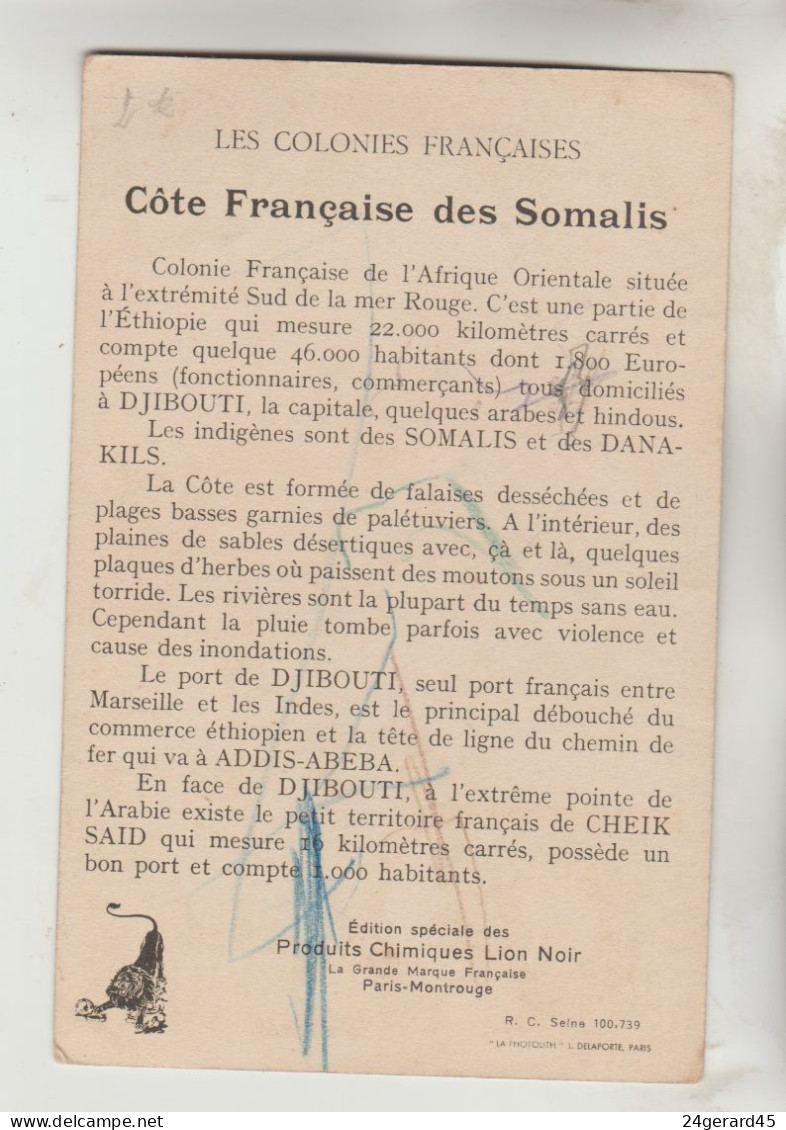 CARTON FORMAT CPSM PUBLICITE LION NOIR - COLONIES FRANCAISES : Djibouti Ex. Côte Française Des Somalis - Dschibuti