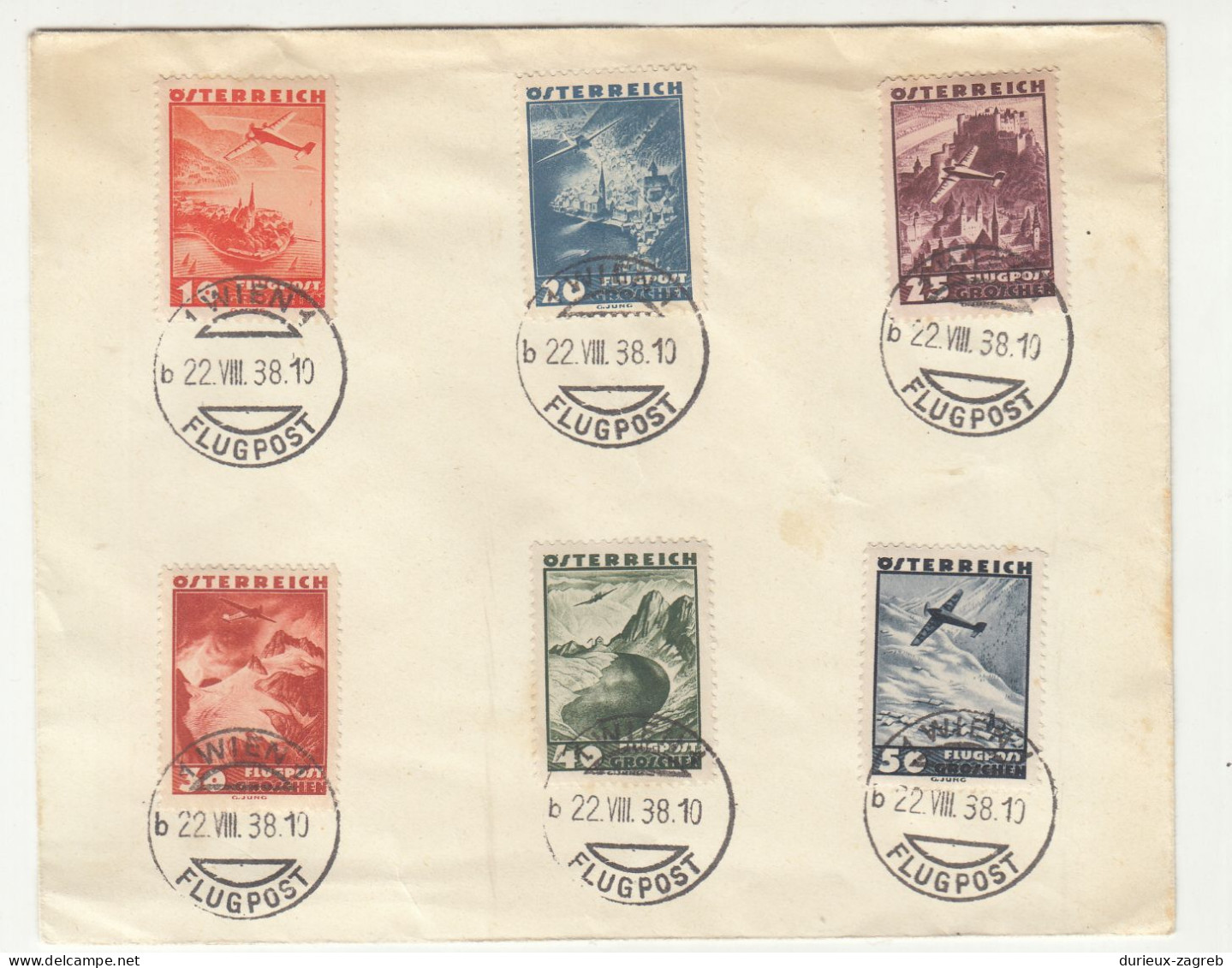 Austria 1938 Air Mail Stamps Postmarked On Letter Cover Not Posted B240401 - Gebruikt