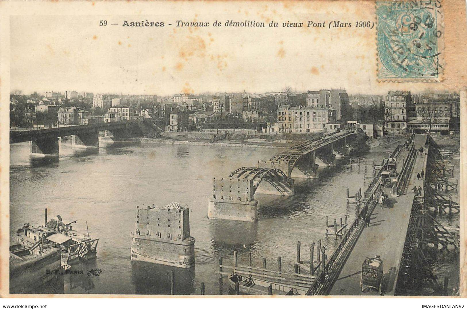 92 ASNIERES #SAN50473 TRAVAUX DE DEMOLITION DU VIEUX PONT MARS 1906 TICKET METROPOLITAIN - Asnieres Sur Seine