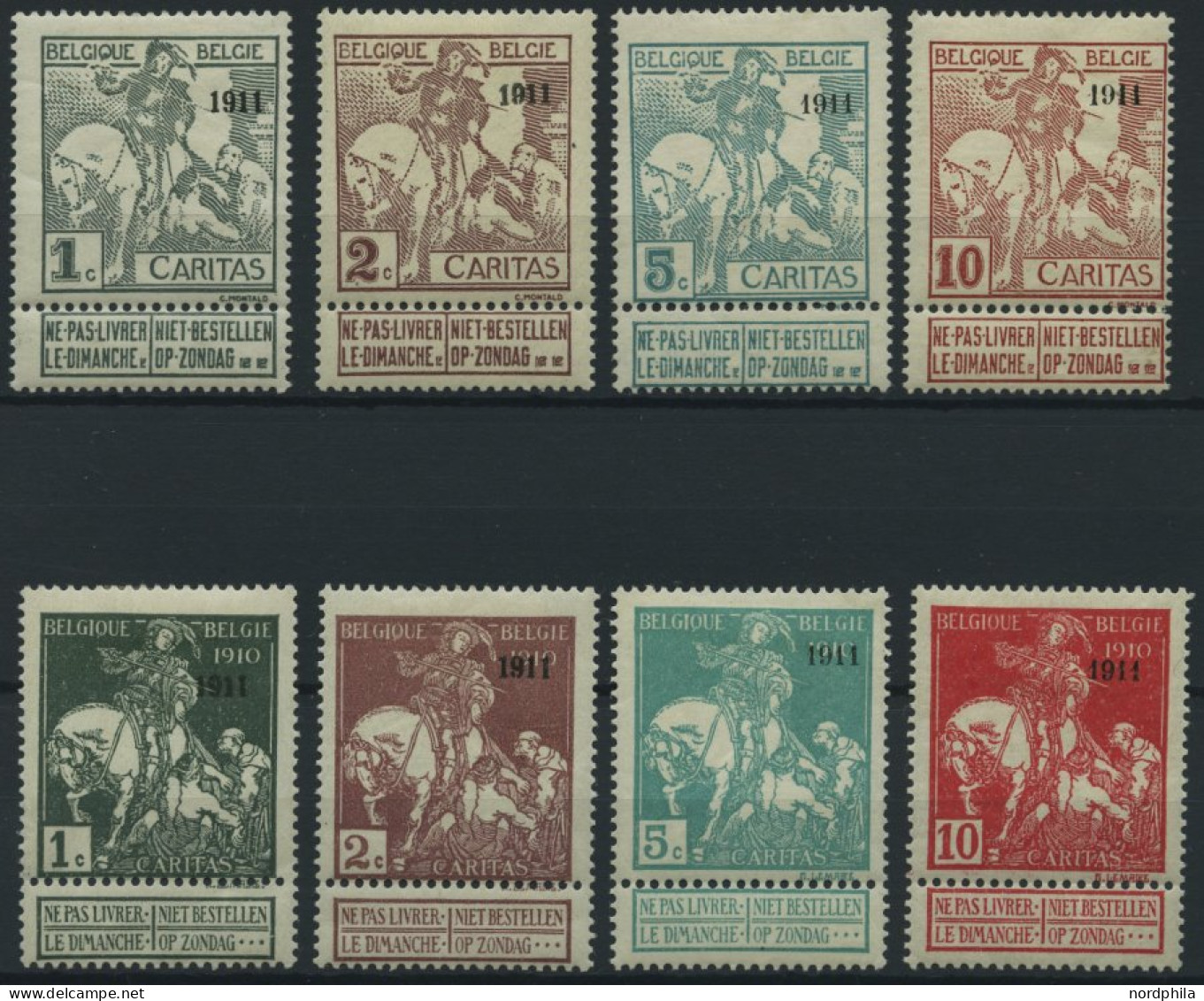 BELGIEN 81-88II *, 1911, Nationalfond, Falzreste, Prachtsatz, Mi.Nr. 81-84II Gepr. Drahn, Mi. 300.- - 1910-1911 Caritas