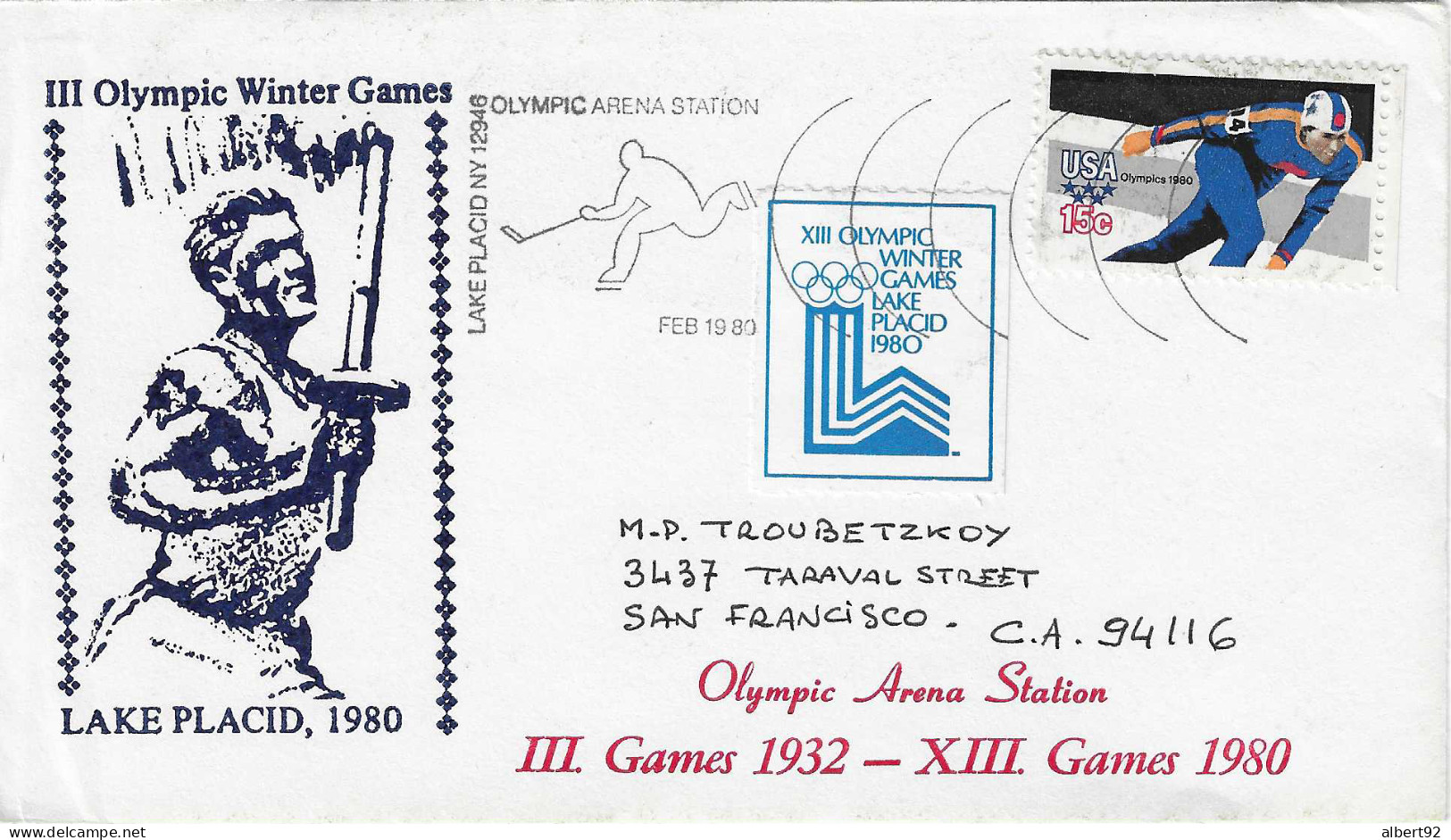 1980  Jeux Olympiques De Lake Placid : Hockey Sur Glace + Vignette - Winter 1980: Lake Placid