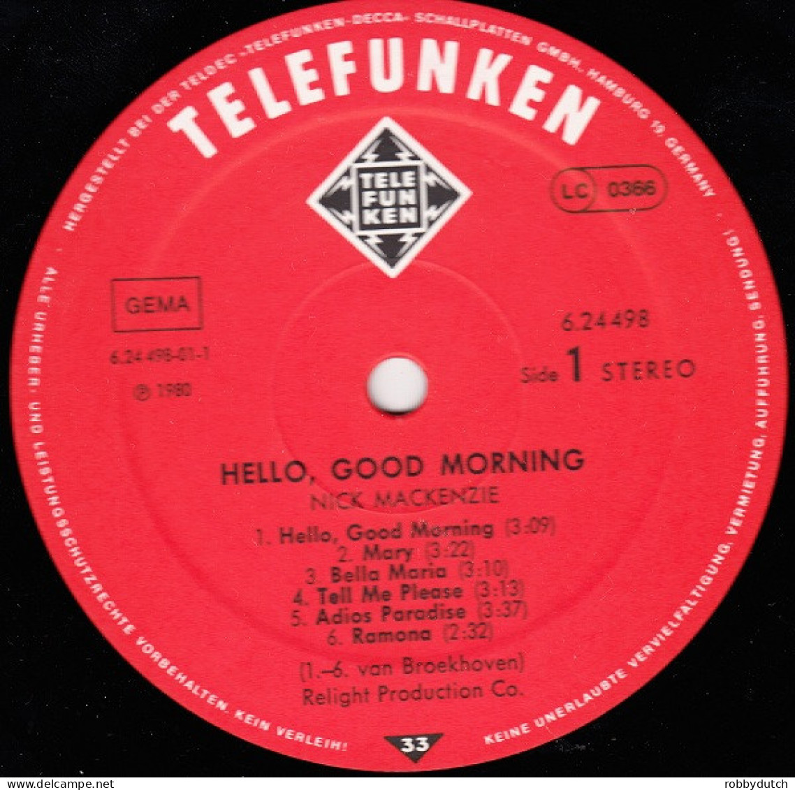 * LP *  NICK MACKENZIE - HELLO, GOOD MORNING (Germany 1981 EX-) - Country En Folk