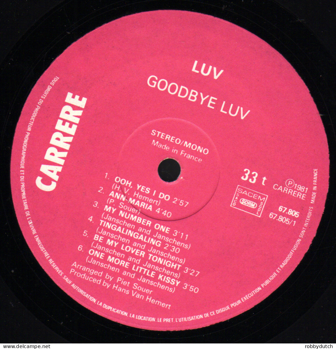 * LP *  LUV'  - GOODBYE LUV'  (France 1981 EX-) - Disco, Pop