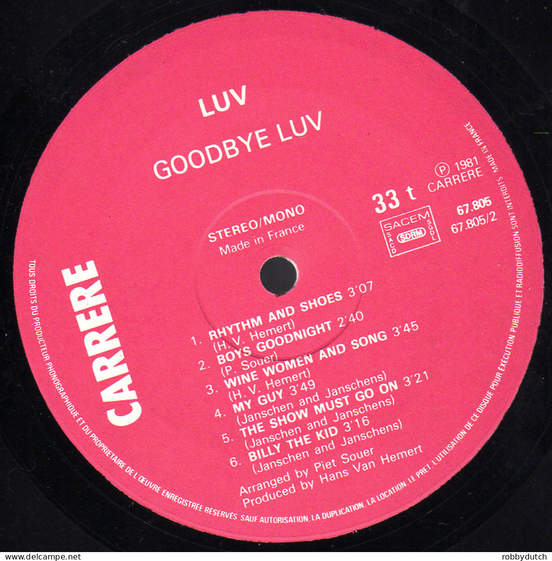 * LP *  LUV'  - GOODBYE LUV'  (France 1981 EX-) - Disco, Pop