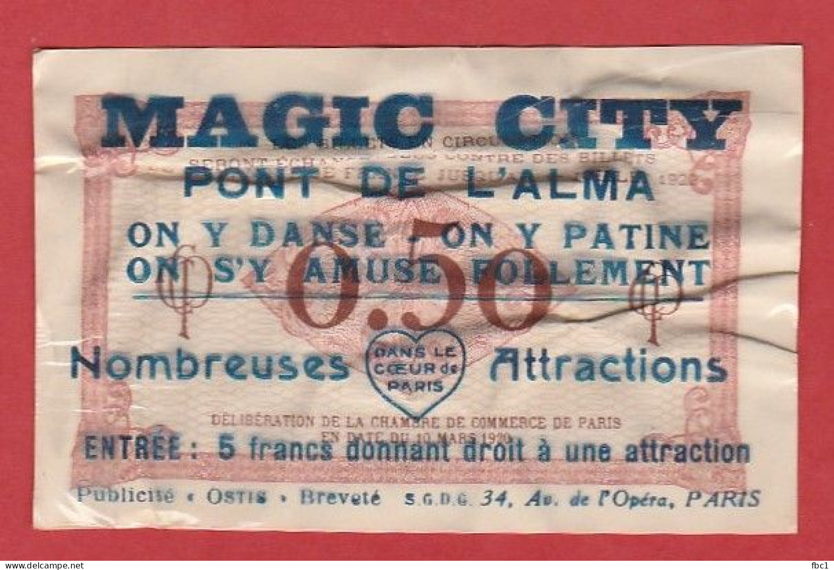 Billet Publicitaire Magic City - Pont De L'Alma - Avec Billet 50 Centimes Chambre De Commerce De Paris - 1920 (Série G9) - Chambre De Commerce