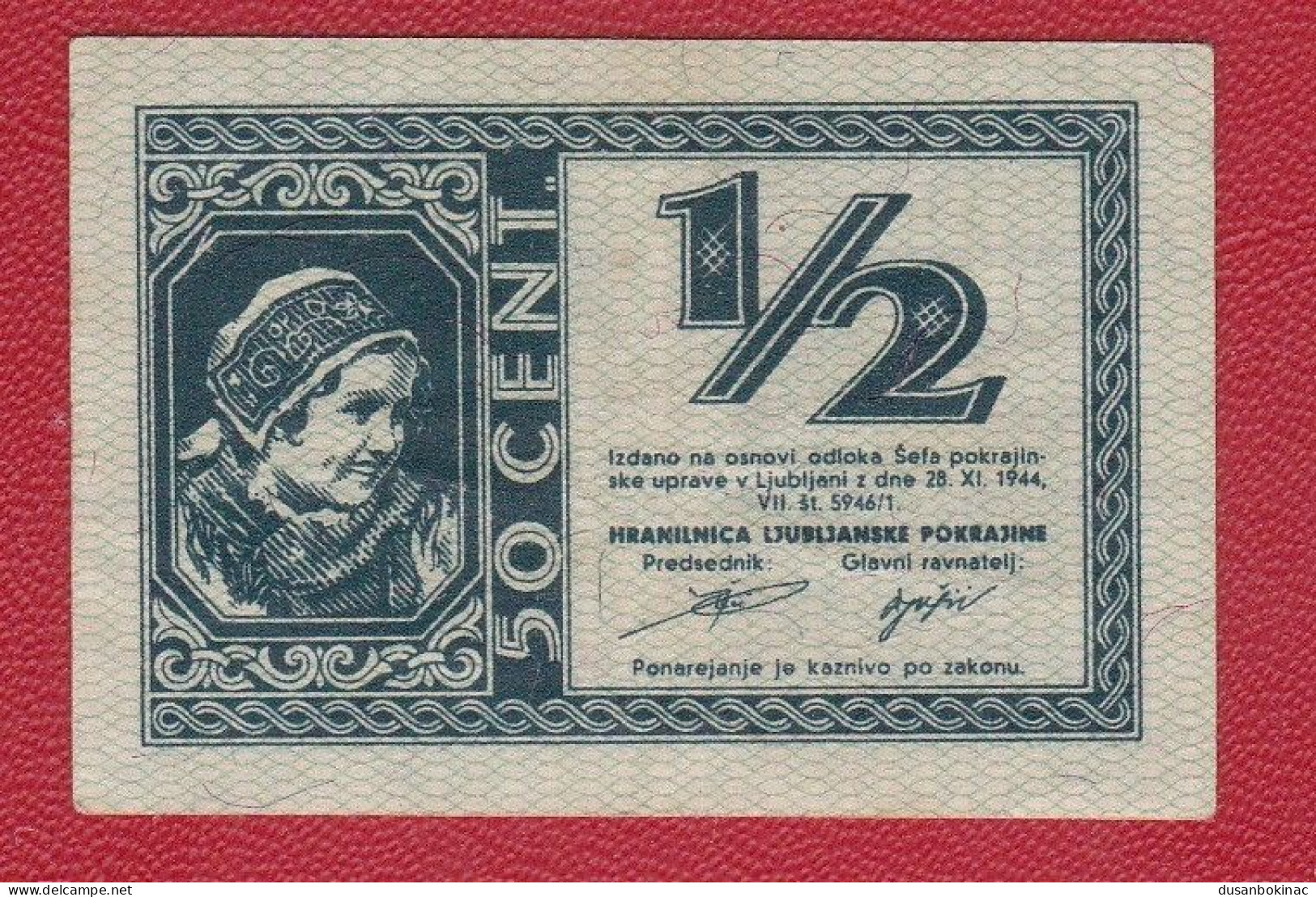 Yugoslavia-Ljubljana (Laibach) 1/2 LIRE 1944 Aunc - Yougoslavie