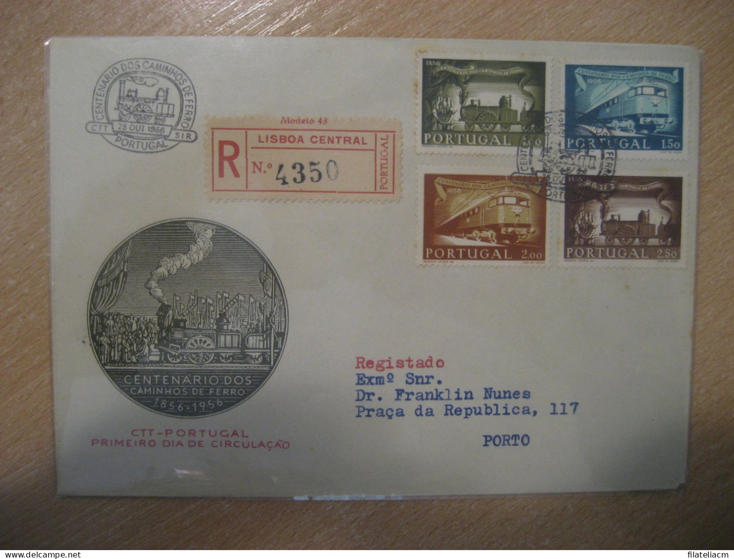 LISBOA 1956 To Porto Train Railway Railroad Locomotive FDC Cancel Registered Cover PORTUGAL - Trains