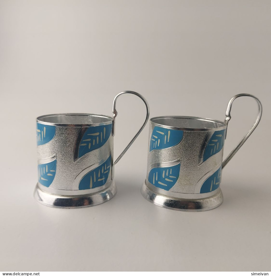 Vintage Soviet Russian Set Of 2 Podstakannik Tea Cup Holders USSR #5515 - Tasses
