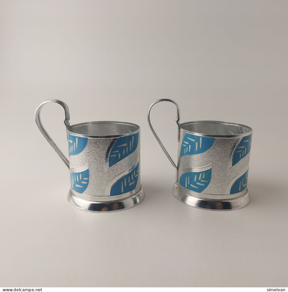 Vintage Soviet Russian Set Of 2 Podstakannik Tea Cup Holders USSR #5515 - Tasses