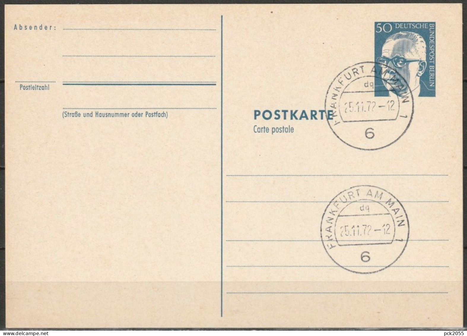 Berlin Ganzsache 1971/72 Mi.-Nr. P 85 Tagesstempel FRANKFURT 25.11.72  ( PK 331 ) - Postkarten - Gebraucht