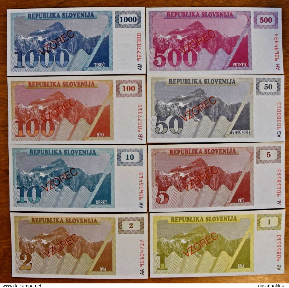 Slovenija 1,2,5,10,50,100,500,1000 Tolara VZOREC,1990 UNC - Eslovenia