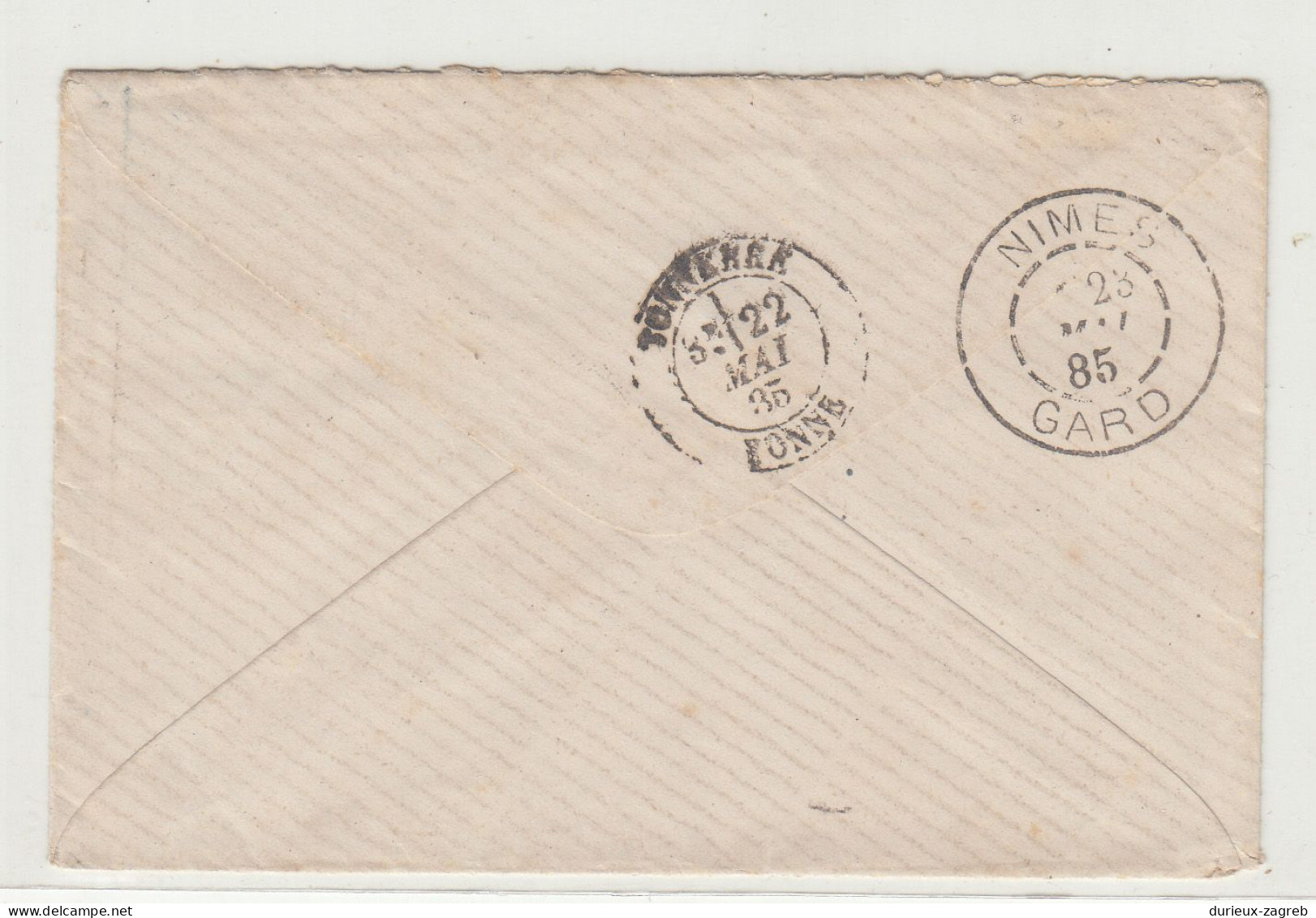 France Small Letter Cover Posted 1885 Brienon-sur-Armançon To Nimes B240401 - 1876-1898 Sage (Type II)