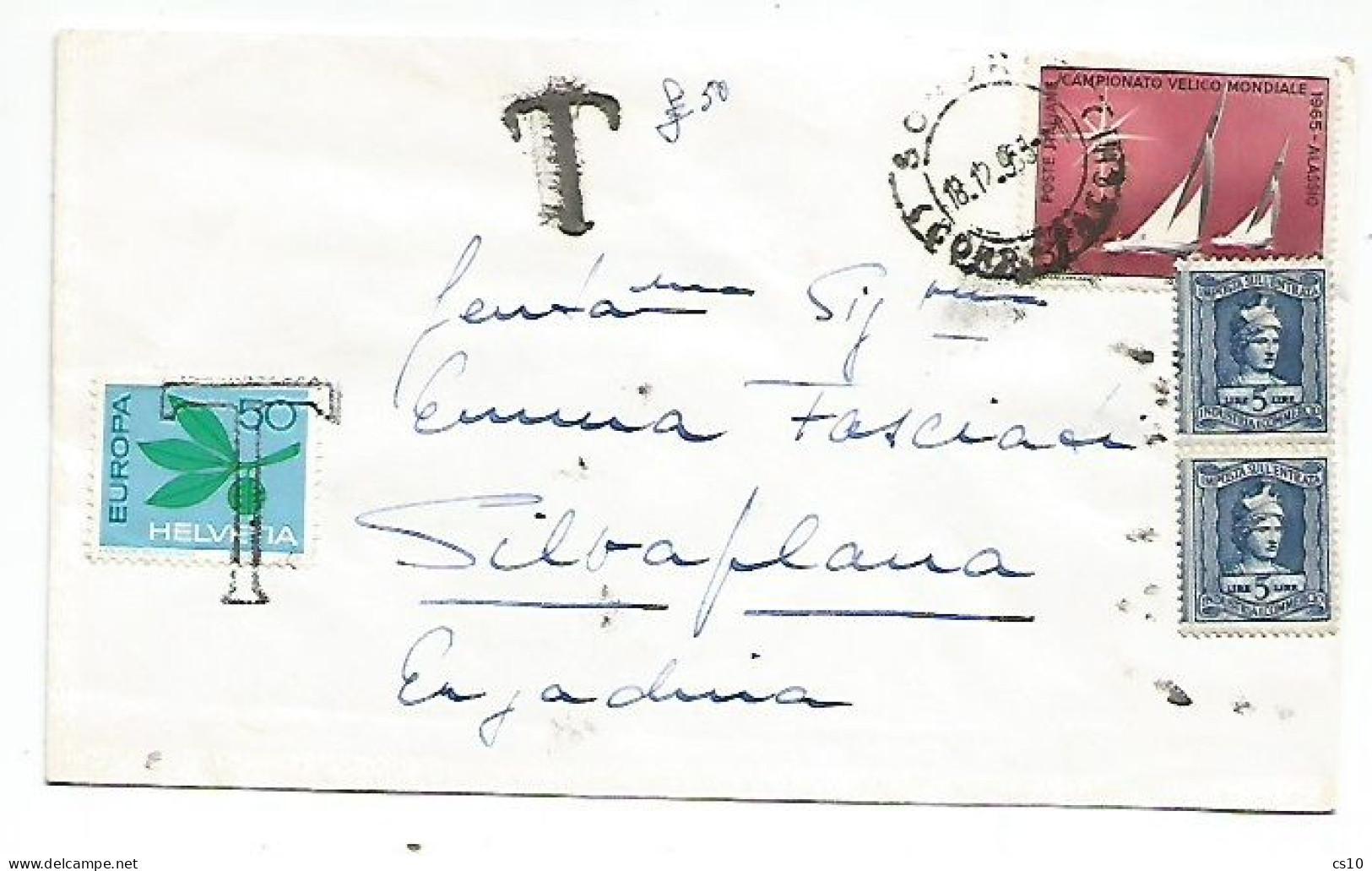 Suisse Europa CEPT 1965 C.50 Used As P.Due Taxing CV Italy 18dec65 To Silvaplana With #2 Marche Da Bollo & Underfranked - Postage Due