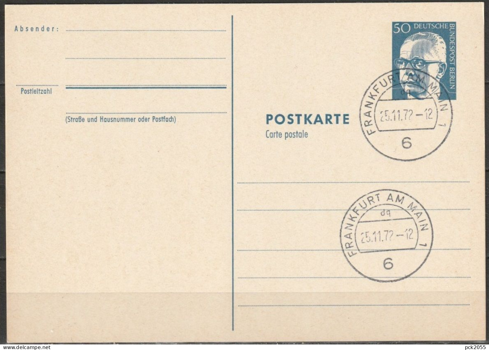 Berlin Ganzsache 1971/72 Mi.-Nr. P 85 Tagesstempel FRANKFURT 25.11.72  ( PK 332 ) - Cartoline - Usati