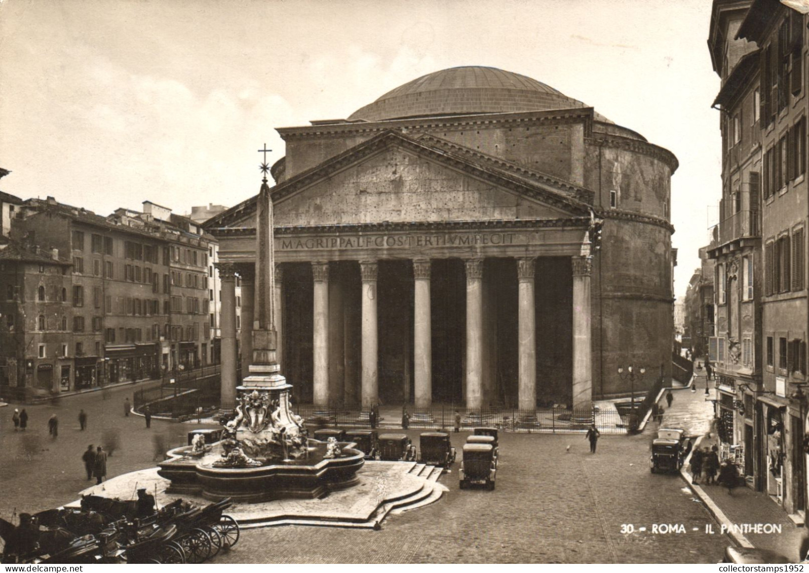 ROME, PANTHEON, ARCHITECTURE, MONUMENT, FOUNTAIN, CARS, CARRIAGE, ITALY, POSTCARD - Panteón