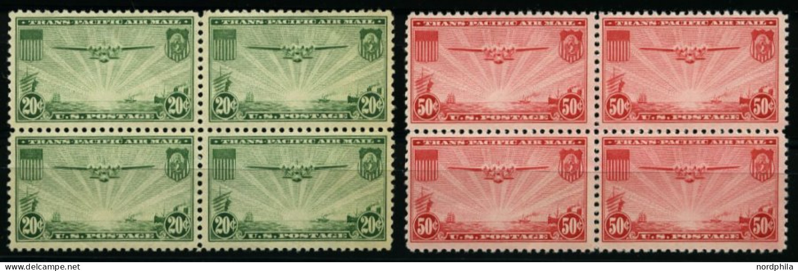 USA 400/1  VB **, Scott C21/2, 1937, Manila-Hongkong In Viererblocks, Prachtsatz, $ 90.- - Nuovi