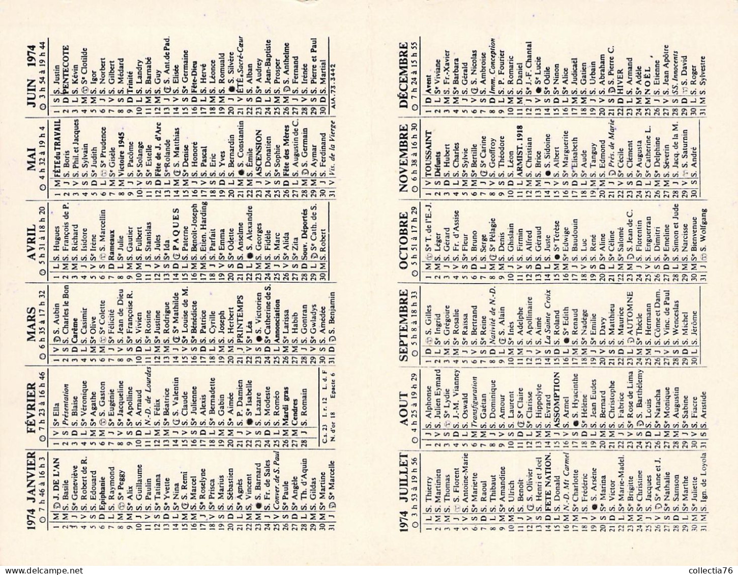 VIEUX PAPIERS CALENDRIER PETIT FORMAT 1974 LEGION ETRANGERE - Petit Format : 1971-80