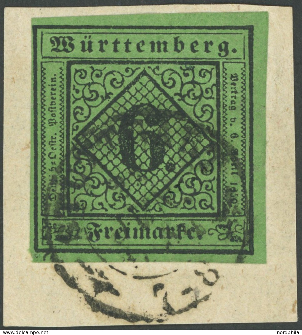 WÜRTTEMBERG 3y BrfStk, 1851, 6 Kr. Schwarz Auf Grün, Seidenpapier, Prachtbriefstück, Gepr. Klinkhammer, Mi. 120.- - Andere & Zonder Classificatie