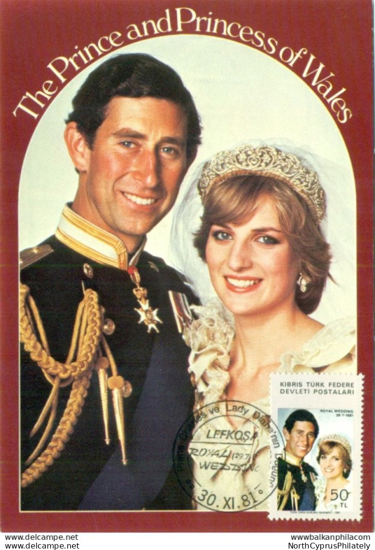 Turkish Cyprus Zypern Chypre Cipro " 1981 Lady Diana And Prince Charles " Maximum Card - Beroemde Vrouwen