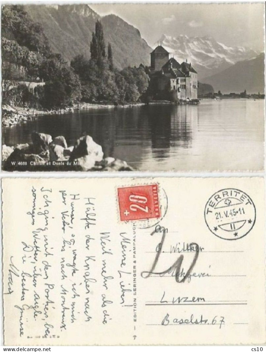 Suisse Postage Due Tax C.20 Solo Pcard Territet 21may1945 NON Franked To Luzern - Postage Due