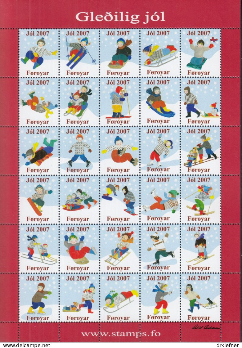 FÄRÖER  2007, JÓL CHRISTMAS KERSTMIS NOEL WEIHNACHTEN, 30 Vignetten, Ungebraucht, MNH **, Kinder Im Schnee - Färöer Inseln