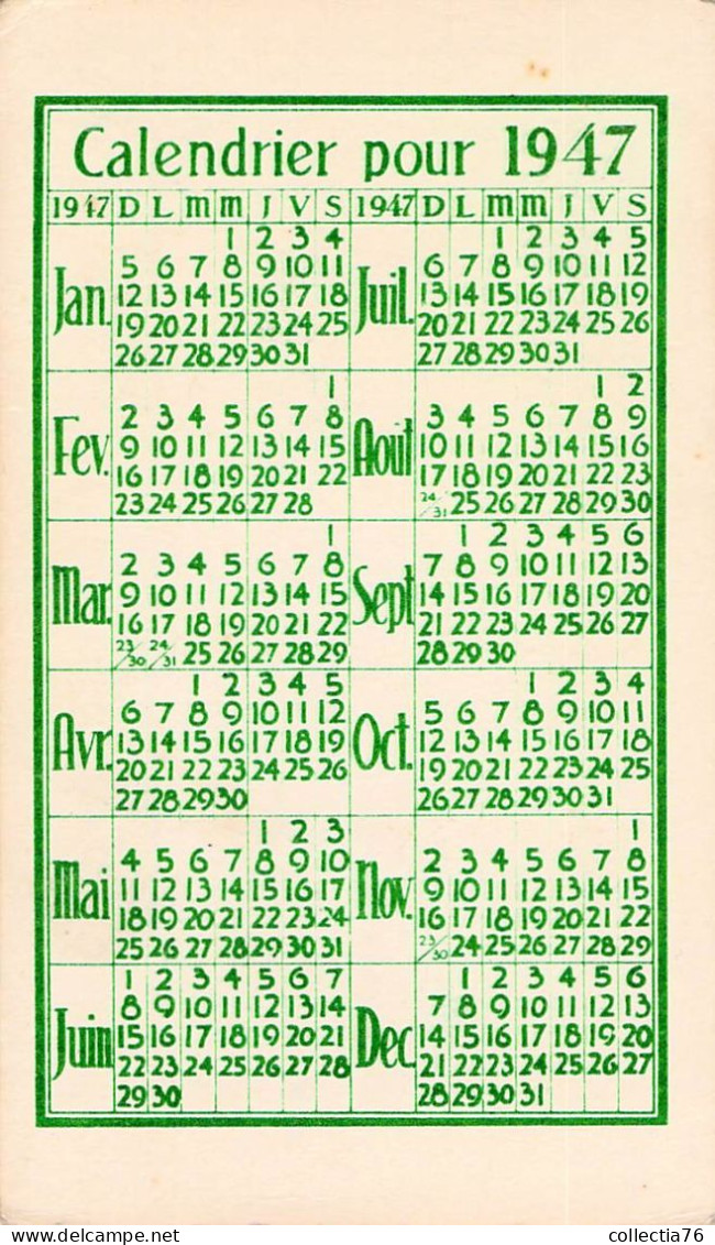 VIEUX PAPIERS CALENDRIER PETIT FORMAT 1947 SAINTE PHILOMENE - Small : 1941-60