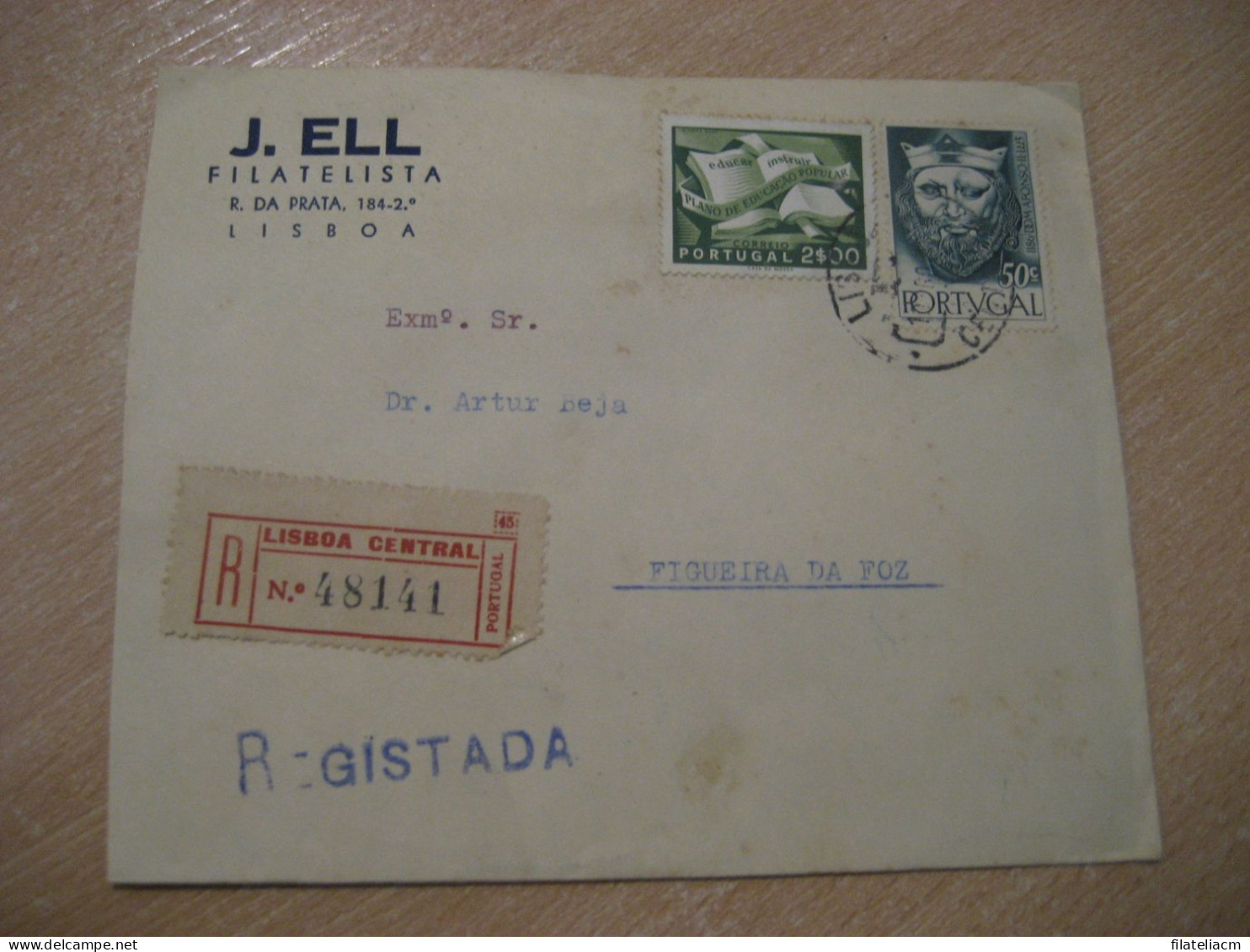 LISBOA 1956 To Figueira Da Foz Cancel Registered J. Ell Cover PORTUGAL - Covers & Documents