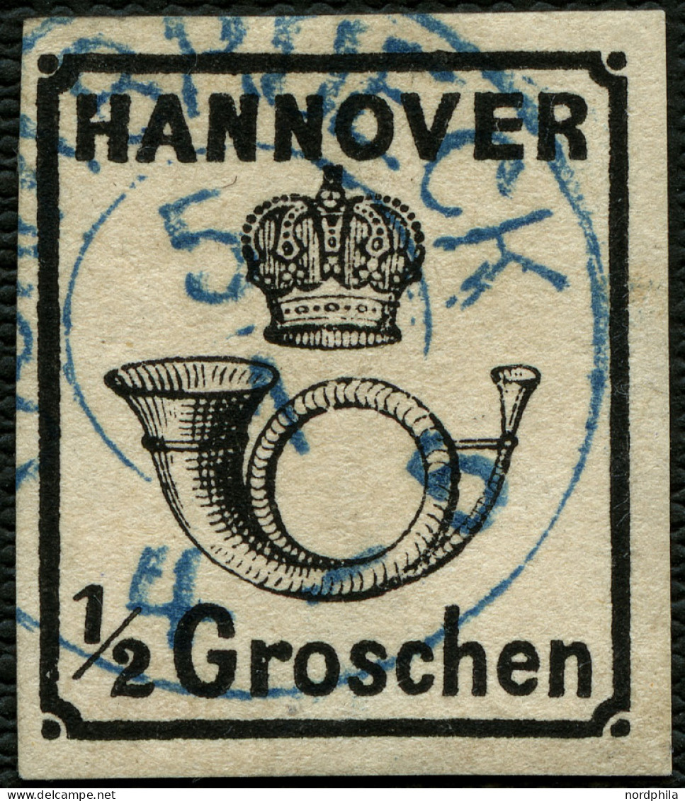 HANNOVER 17y O, 1860, 1/2 Gr. Schwarz, Mit Blauem K2OSNABRÜCK, Kabinett, Kurzbefund Berger, Mi. (250.-) - Hanovre
