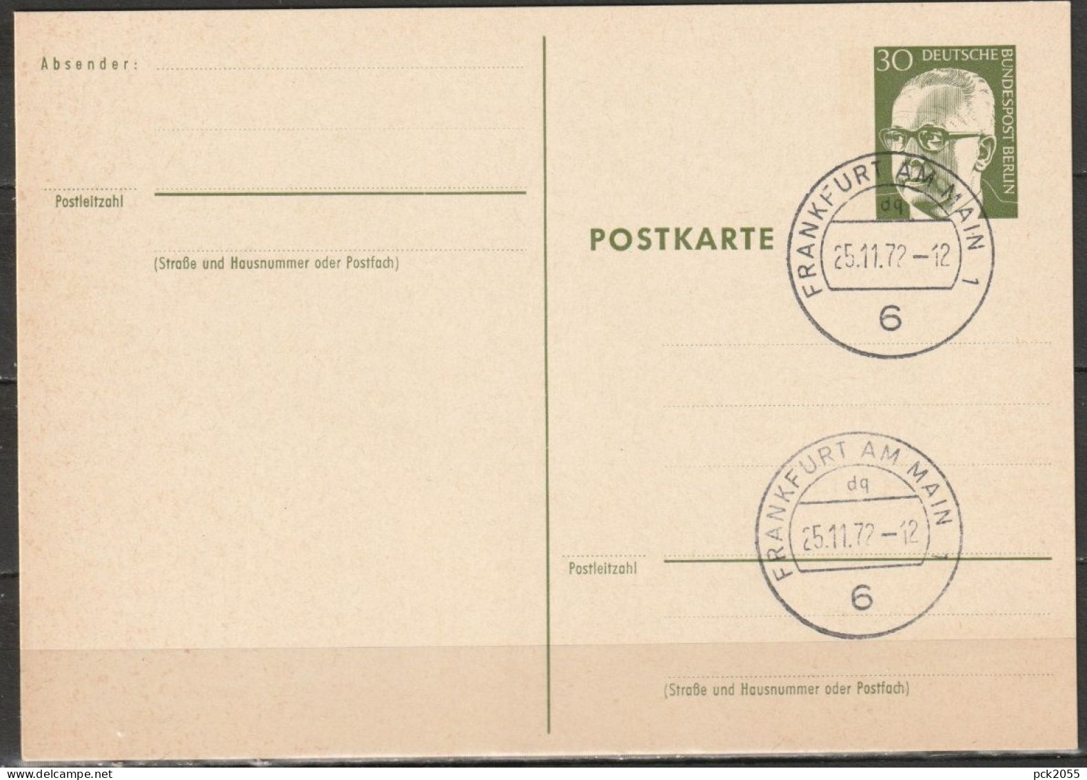Berlin Ganzsache 1971/72 Mi.-Nr. P 83 Tagesstempel FRANKFURT 25.11.72  ( PK 341 ) - Cartoline - Usati