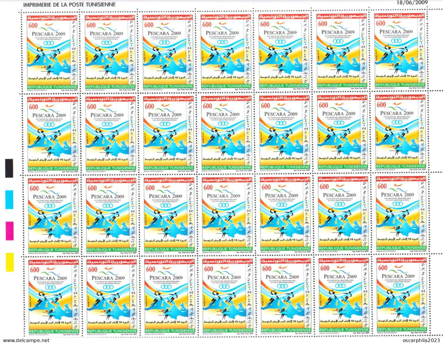 2009- Tunisie - Y&T 1643 - XVI Jeux Mediterraneens, Pescara 2009 - Feuille Entière 28V MNH*** - Altri & Non Classificati