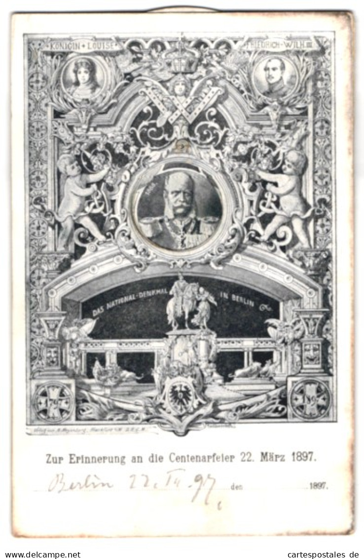 Mechanische-AK Berlin, Centenarfeier 1897, National-Denkmal, Auswählbare Portraits Von Kaiser Wilhelm I.  - Familias Reales