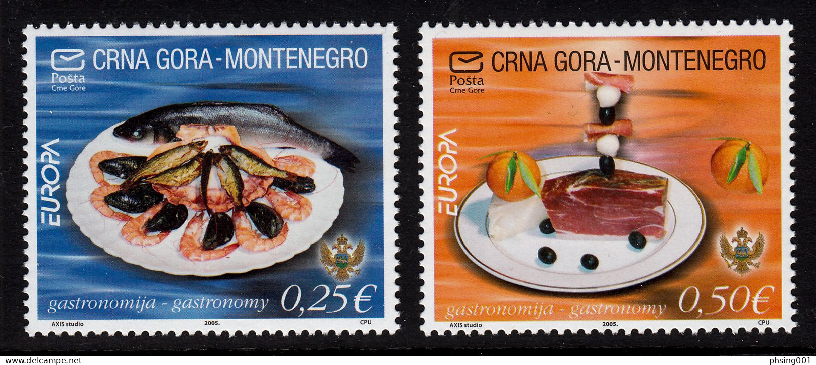 Montenegro 2005 Europa CEPT Gastronomy Fishes Shrimps Olives Ham Cheese Orange Food, Set MNH - 2005