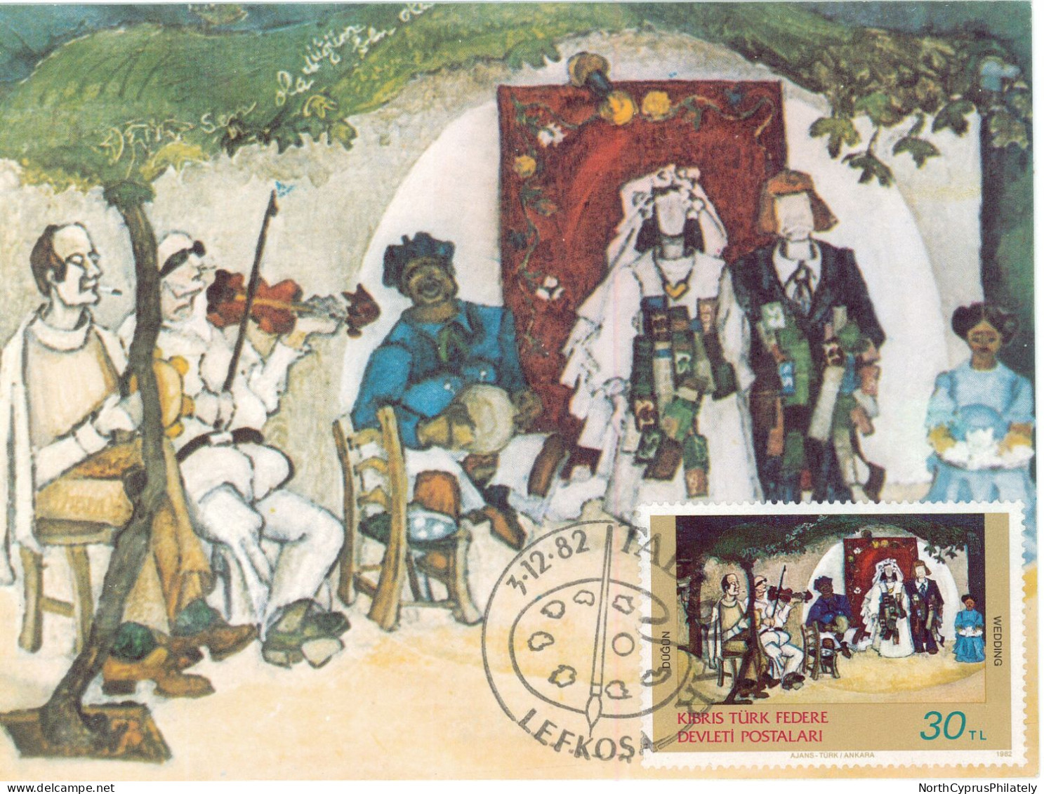 Turkish Cyprus Zypern Chypre Cipro " 1982 Art Painting Violinist " Maximum Card - Sonstige & Ohne Zuordnung